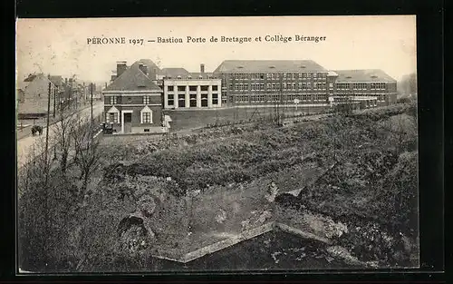 AK Péronne, Bastion Porte de Bretagne et Collège Béranger en 1927
