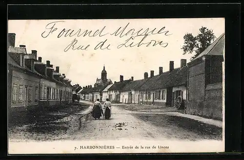 AK Harbonnières, Entrée de la rue de Linons