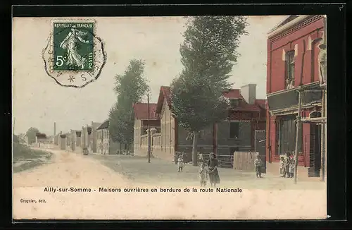 AK Ailly-sur-Somme, Maisons ouvrières en bordure de la route Nationale