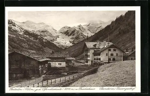 AK Ferleiten, Ortsansicht g. d. Pfandlscharte und Fuscherkaar, Bernsteiner`s Tauerngasthof