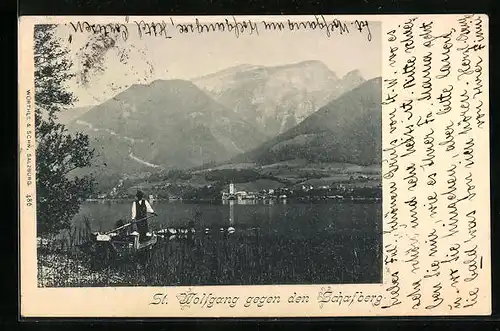 AK Sankt Wolfgang, Ortsansicht gegen den Schafberg