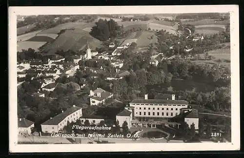 AK Gallspach, Ortsansicht mit Institut Zeileis, Fliegeraufnahme