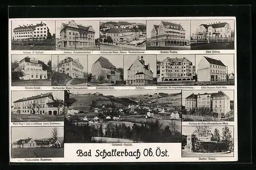 AK Bad Schallerbach, Kurhaus St. Raphael, Quellen-Tempel, Kurhaus Austria, Eisenbahner-Heim, Gesamtansicht