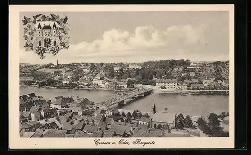 AK Crossen / Krosno Odrz, Blick auf die Bergseite der Stadt mit der Brücke