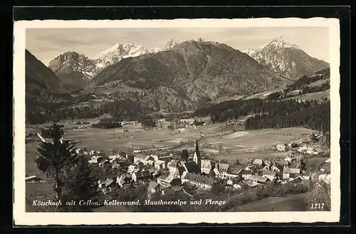 AK Kötschach mit Cellon, Ortstotale im Tal mit der Kellerwand, Mauthneralpe und Plenge