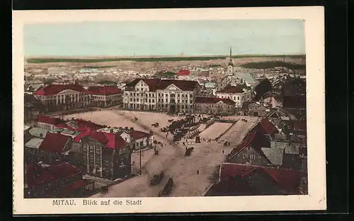 AK Mitau, Blick auf die Stadt, der Marktplatz im Vordergrund