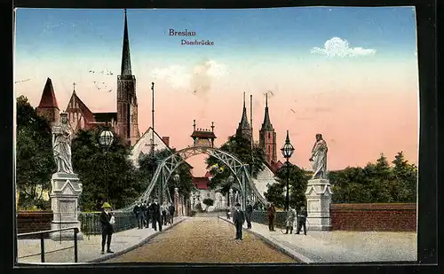 AK Breslau, Passanten auf der Dombrücke