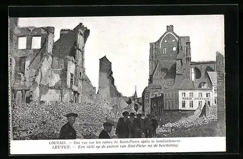 AK Louvain, Une vue sur les ruines de Saint-Pierre après le bombardement