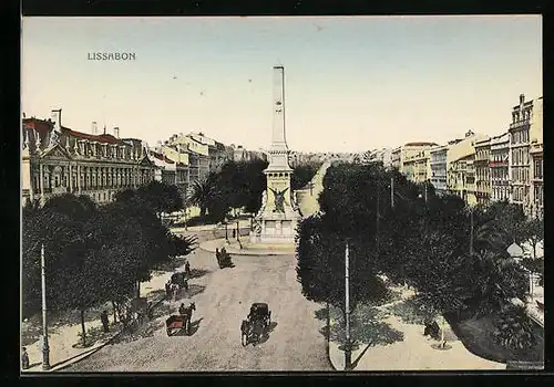 AK Lissabon, Stadtplatz mit Denkmal