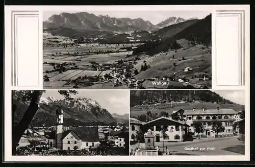 AK Wallgau, Talpanorama mit der gesamten Stadt, Gasthof zur Post, die Kirche