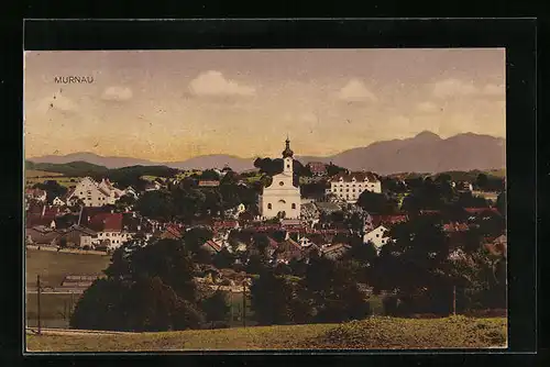 AK Murnau, Blick auf den Ort und die Kirche