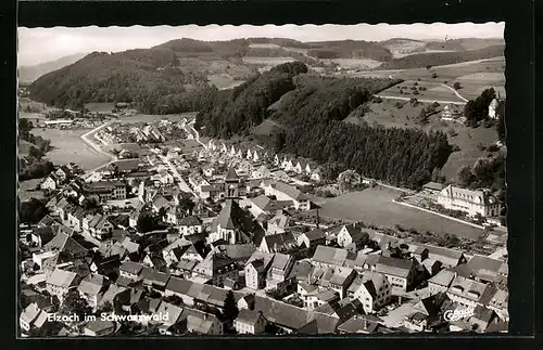 AK Elzach im Schwarzwald, Blick auf die gesamte Ortschaft, Fliegeraufnahme