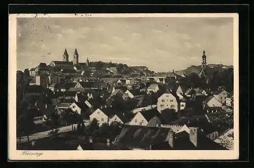 AK Freising, Blick über die Dächer der Stadt zum Dom St. Maria