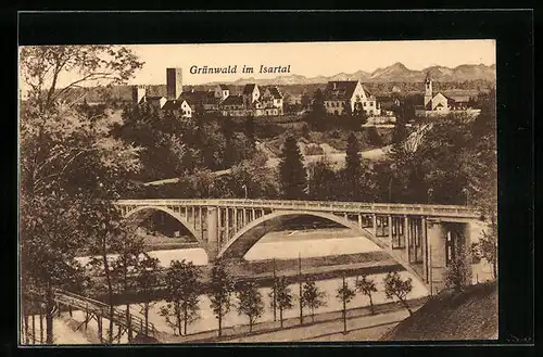 AK Grünwald im Isartal, Blick über die Brücke zur Stadt