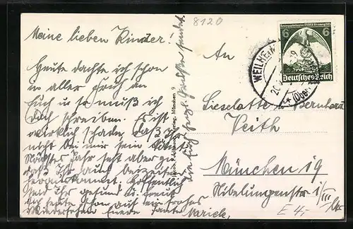 AK Weilheim in Obb., Ortspanorama mit dem Gasthof im Vordergrund