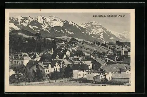 AK Sonthofen im Allgäu, Ortstotale mit Blick auf die Allgäuer Alpen