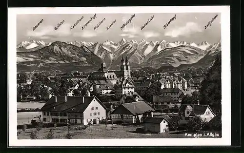 AK Kempten im Allgäu, Generalansicht, Blick zum Nebelhorn, Rubihorn und Biberkopf