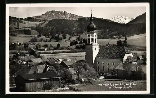AK Wertach im bayr. Allgäu, an der Kirche, Blick zum Sorgschroffen