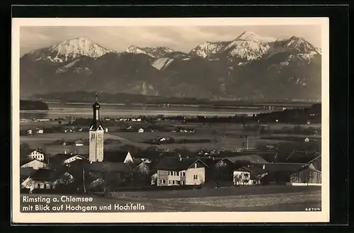 AK Rimsting am Chiemsee, an der Kirche mit Blick auf Hochgern und Hochfelln