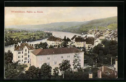 AK Waldshut am Rhein, Blick auf die Stadtvillen am Rheinufer