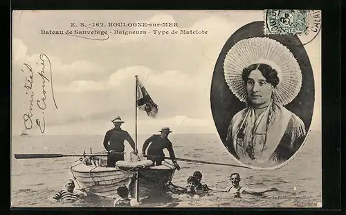 AK Boulogne-sur-Mer, Bateau de Sauvetage, Baigneurs, Type de Matelote, Seenotrettung