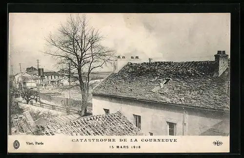 AK Courneuve, Catastrophe 15 Mars 1918, Blick über die beschädigtemn Häuser, Explosion