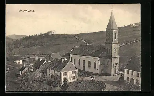 AK Unterhütten, Teilansicht mit Kirche