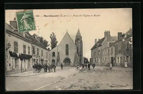 AK Marchenoir, Place de l'Église et Mairie