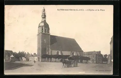 AK La Ville-aux-Cleres, l'Eglise et la Place