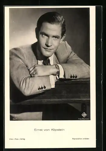 AK Schauspieler Ernst von Klipstein im Anzug mit Armbanduhr