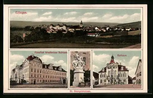 AK Ellingen, Ortspartie, Marktplatz mit Rathaus, St. Georgsbrunnen