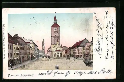 AK Deggendorf, Marktplatz mit leuchtenden Fenstern