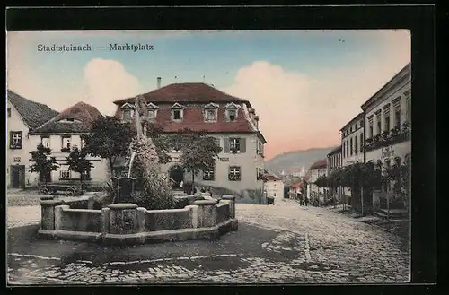 AK Stadtsteinach, Marktplatz mit Brunnen und Geschäften