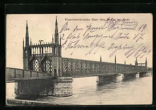 AK Kehl, Eisenbahnbrücke über den Rhein