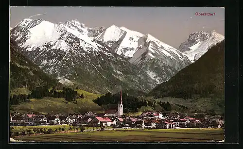 AK Oberstdorf, Gesamtansicht mit Gebirgskette