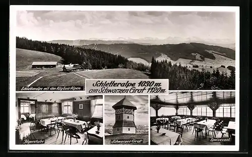 AK Isny, Schletteralpe am schwarzen Grat, Schwarzer Grat mit Jägerstube und Speisesaal