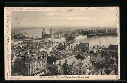 AK Köln a. Rhein, Blick auf die Hohenzollernbrücke