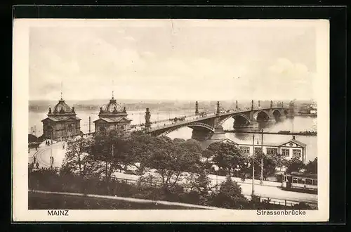 AK Mainz, Strassenbrücke über den Rhein