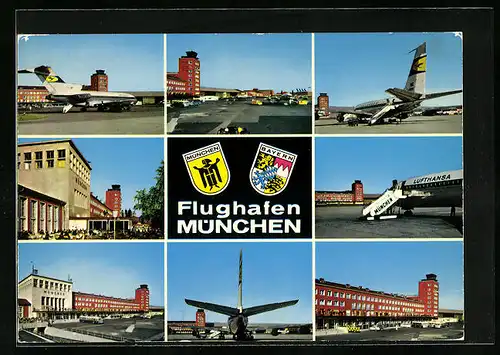 AK München, Acht Ansichten vom Flughafen und Wappen