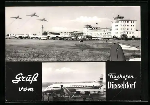 AK Düsseldorf, Flughafen und Düsenflugzeug Caravelle