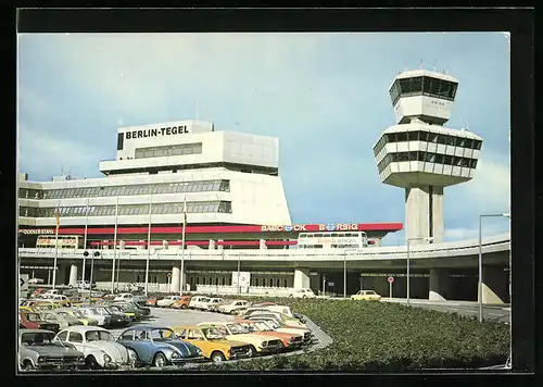 AK Berlin-Tegel, Flughafen mit Parkplatz und Tower