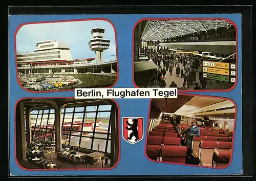 AK Berlin-Tegel, Vier Ansichten vom Flughafen mit Wappen