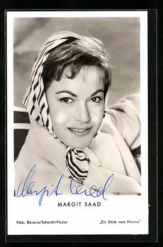 AK Schauspielerin Margit Saad in dem Film Ein Stück vom Himmel, Autograph