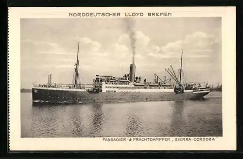 AK Passagier- & Frachtdampfer Sierra Cordoba in Fahrt