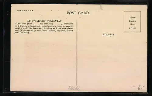 AK Passagierschiff S. S. President Roosevelt in voller Fahrt