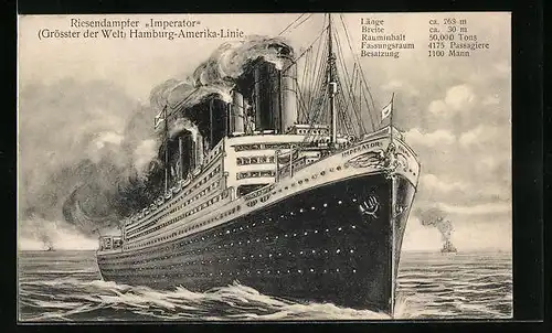 Künstler-AK Passagierschiff und Riesendampfer Imperator auf hoher See