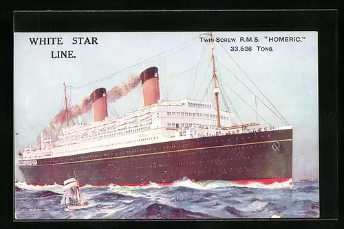 Künstler-AK Passagierschiff R. M. S. Homeric auf hoher See