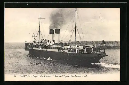 AK Dieppe, Dèpart du Steamer Arundel pour Newhaven, Passagierschiff