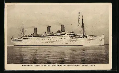 AK Passagierschiff Empress of Australia auf hoher See