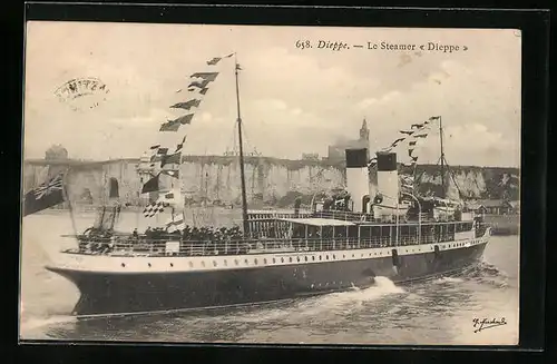 AK Dieppe, Passagierschiff Dieppe bei der Hafenausfahrt
